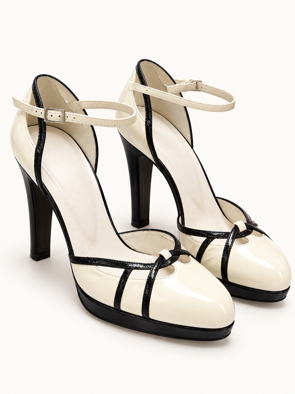 Stuart Weitzman Stay White & Black Patent Pumps 8.5 M